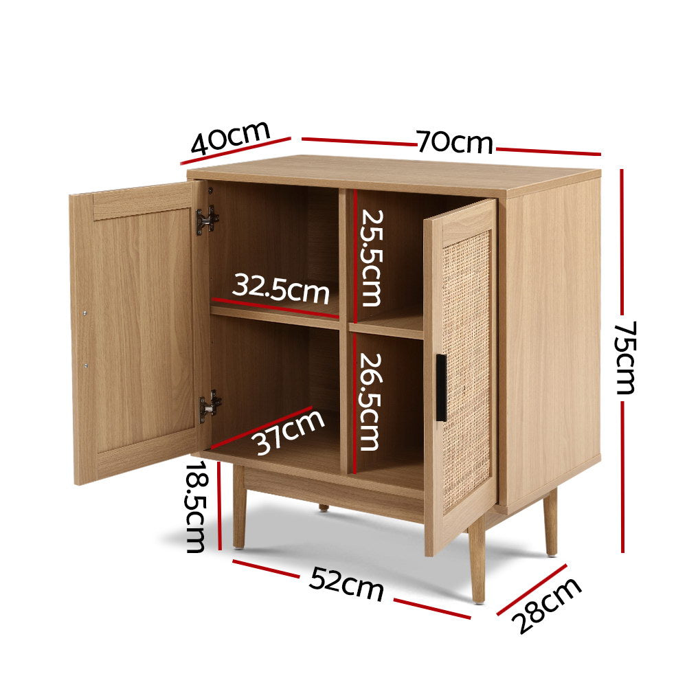 Artiss Rattan Buffet Sideboard 2 Doors - BRIONY Oak FURNI-E-RAT-SID90-WD