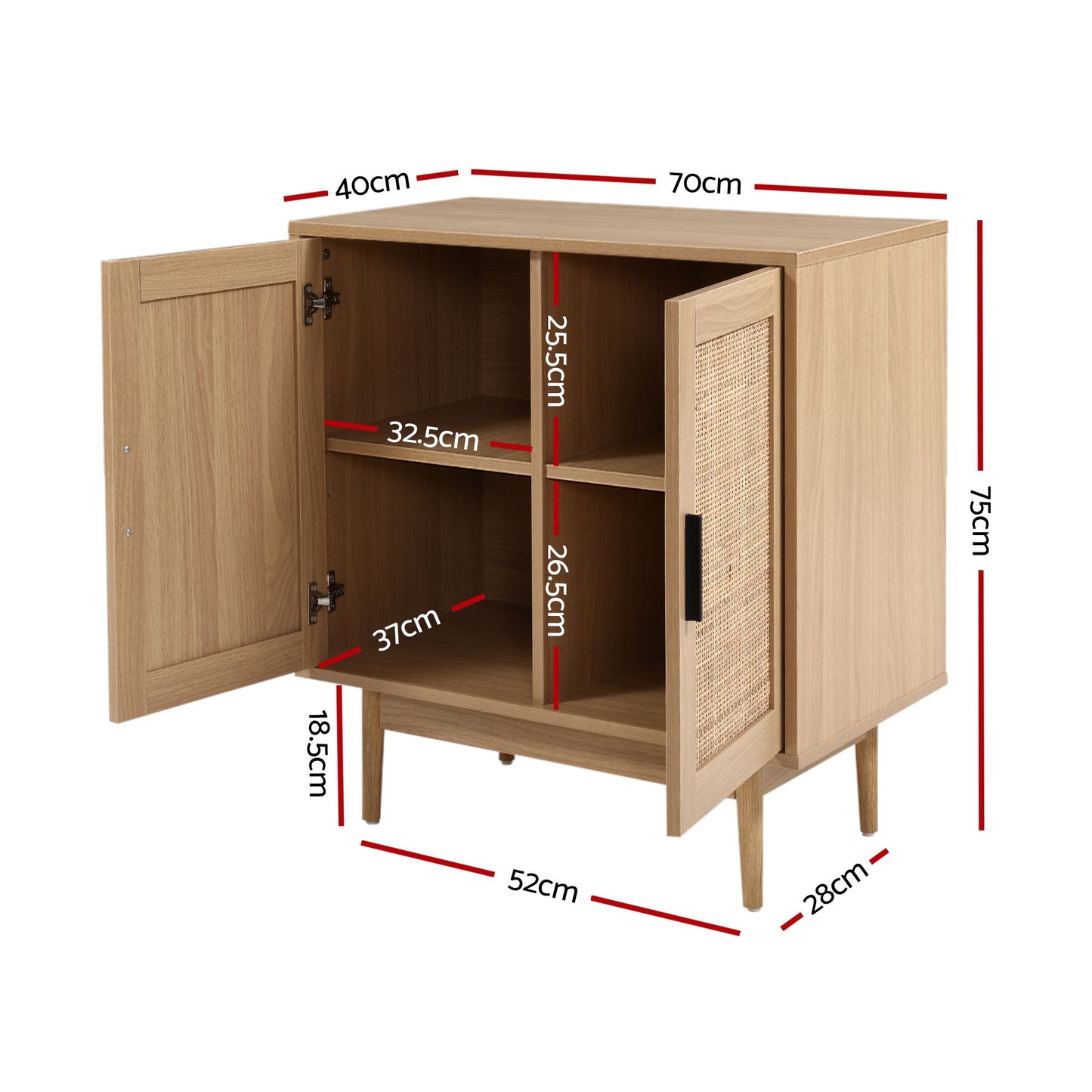 Artiss 2x Buffet Sideboard Cabinet Rattan Cupboard 2 Doors Storage Pantry BRIONY FURNI-E-RAT-SID90-WDX2