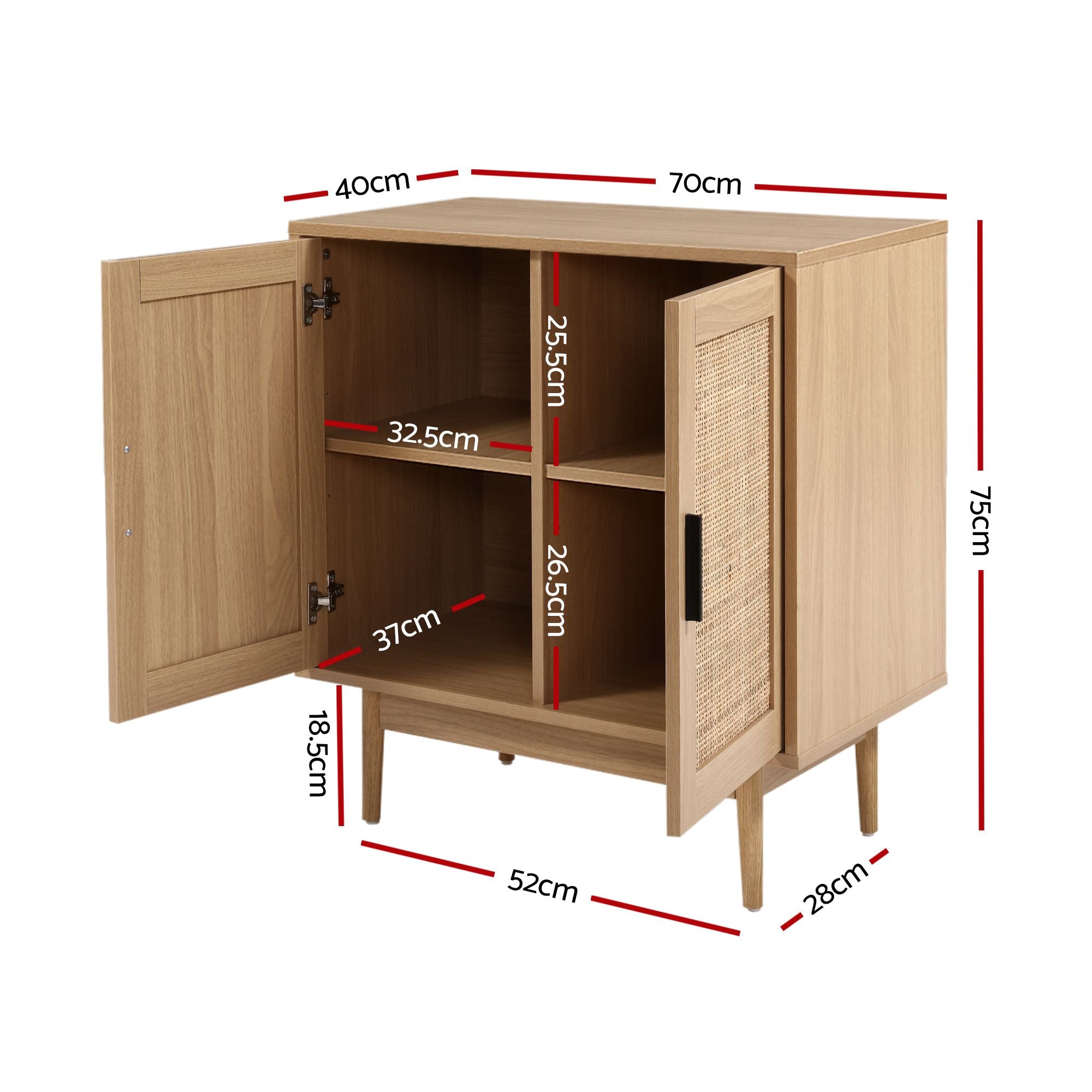 Artiss 2x Buffet Sideboard Cabinet Rattan Cupboard 2 Doors Storage Pantry BRIONY FURNI-E-RAT-SID90-WDX2