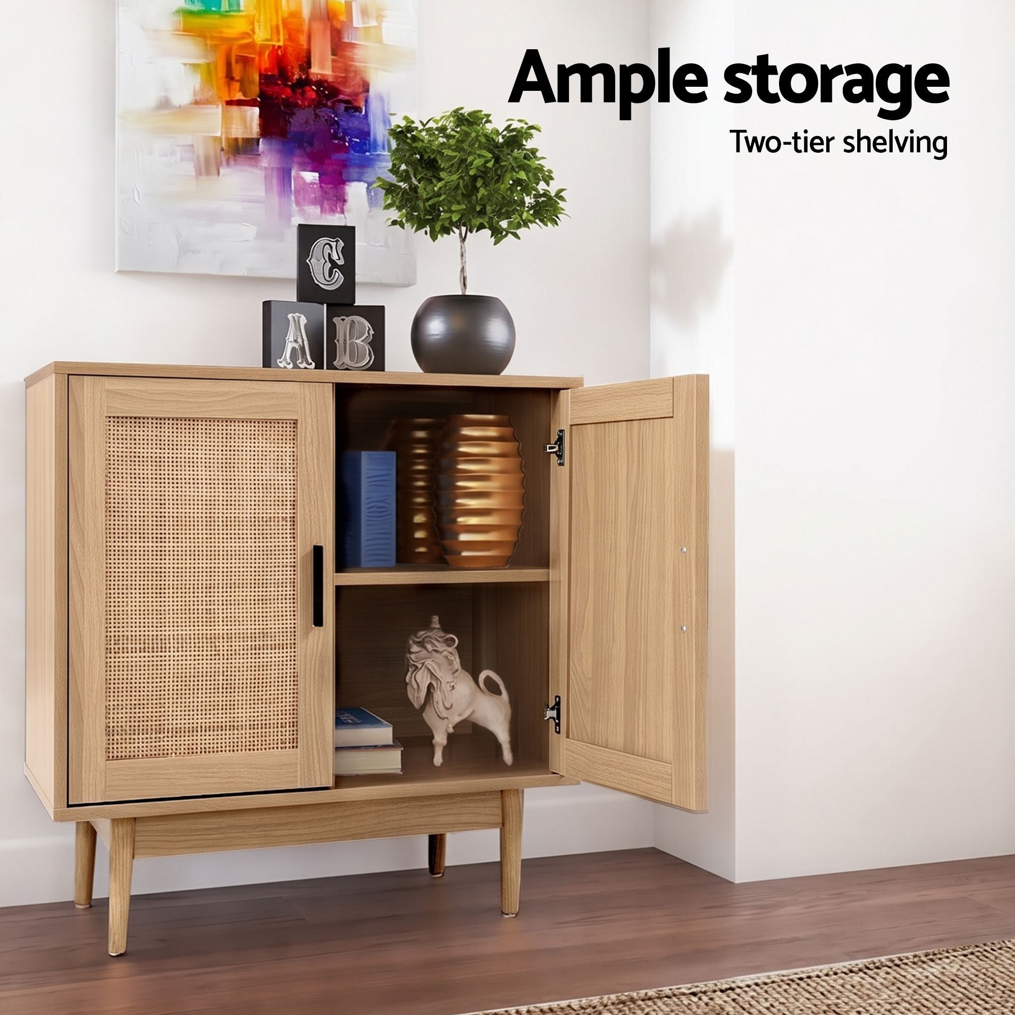 Artiss 2x Buffet Sideboard Cabinet Rattan Cupboard 2 Doors Storage Pantry BRIONY FURNI-E-RAT-SID90-WDX2
