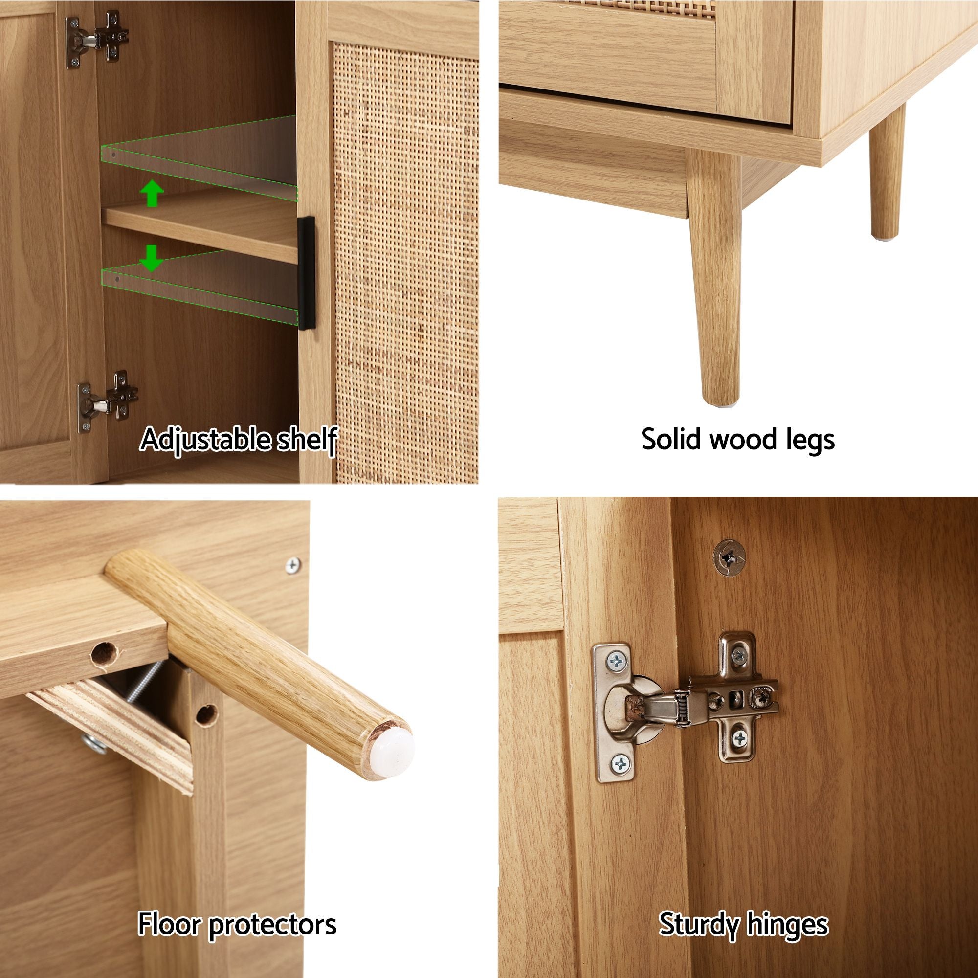 Artiss 2x Buffet Sideboard Cabinet Rattan Cupboard 2 Doors Storage Pantry BRIONY FURNI-E-RAT-SID90-WDX2
