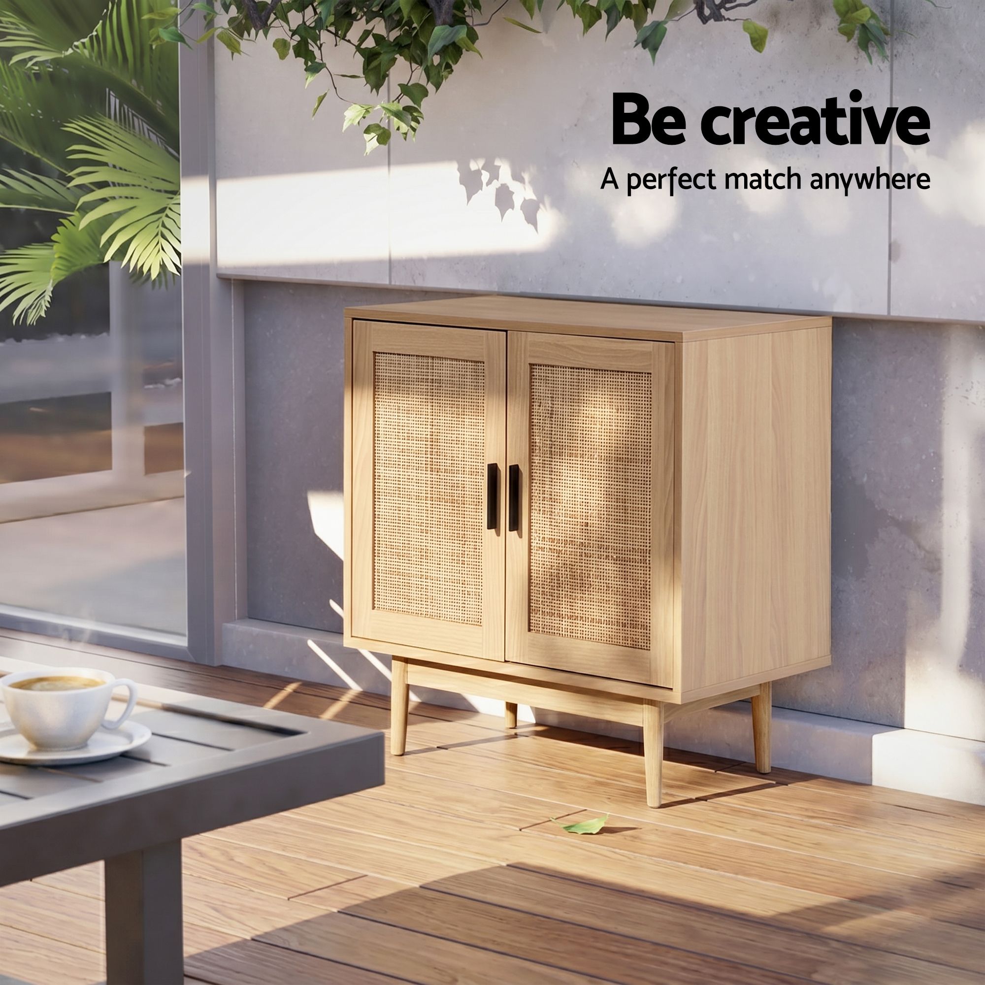 Artiss 2x Buffet Sideboard Cabinet Rattan Cupboard 2 Doors Storage Pantry BRIONY FURNI-E-RAT-SID90-WDX2