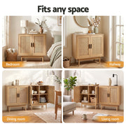 Artiss 2x Buffet Sideboard Cabinet Rattan Cupboard 2 Doors Storage Pantry BRIONY FURNI-E-RAT-SID90-WDX2