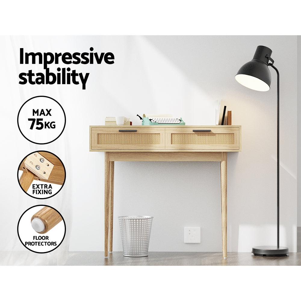 Artiss Console Table 2 Rattan Drawers FURNI-E-RAT-TAB90-WD