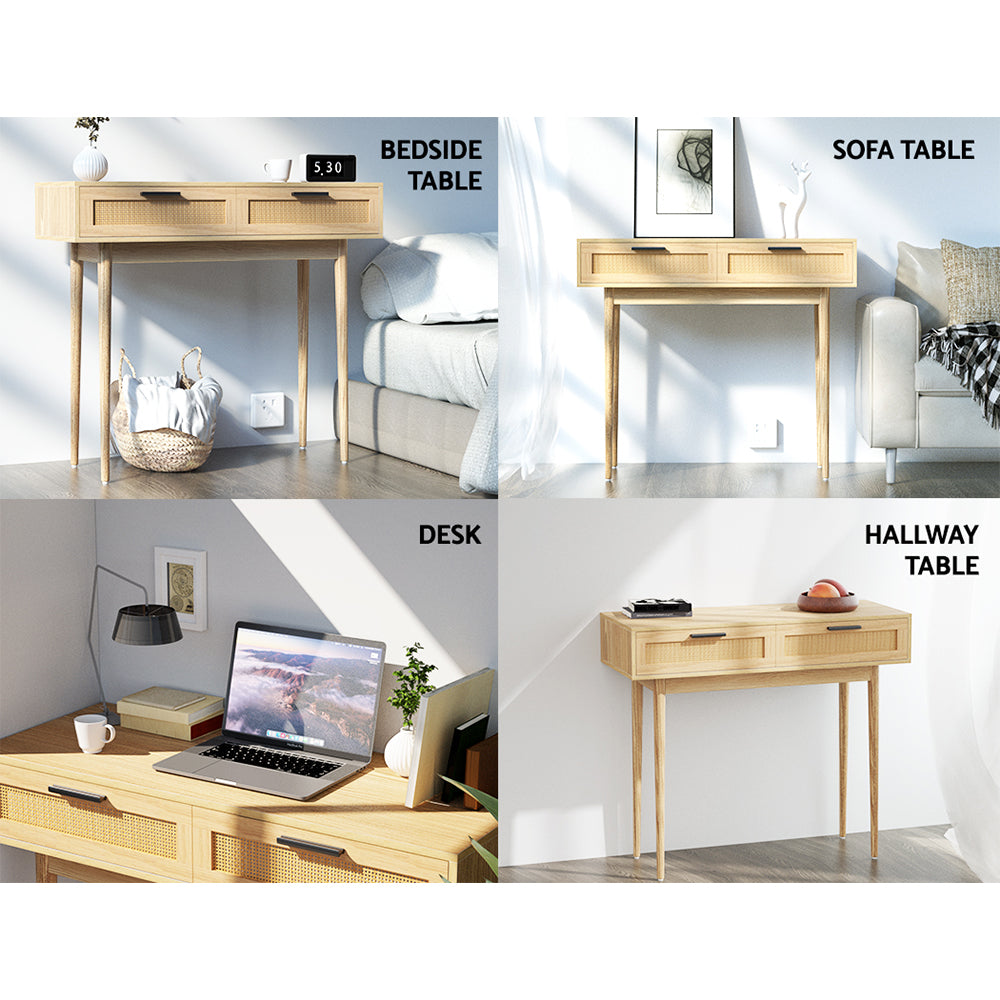 Artiss Console Table 2 Rattan Drawers FURNI-E-RAT-TAB90-WD