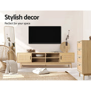 Artiss TV Cabinet Entertainment Unit 180cm Rattan Cole FURNI-E-RAT-TV180-WD-AB