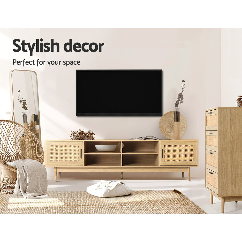 Artiss TV Cabinet Entertainment Unit 180cm Rattan Cole FURNI-E-RAT-TV180-WD-AB