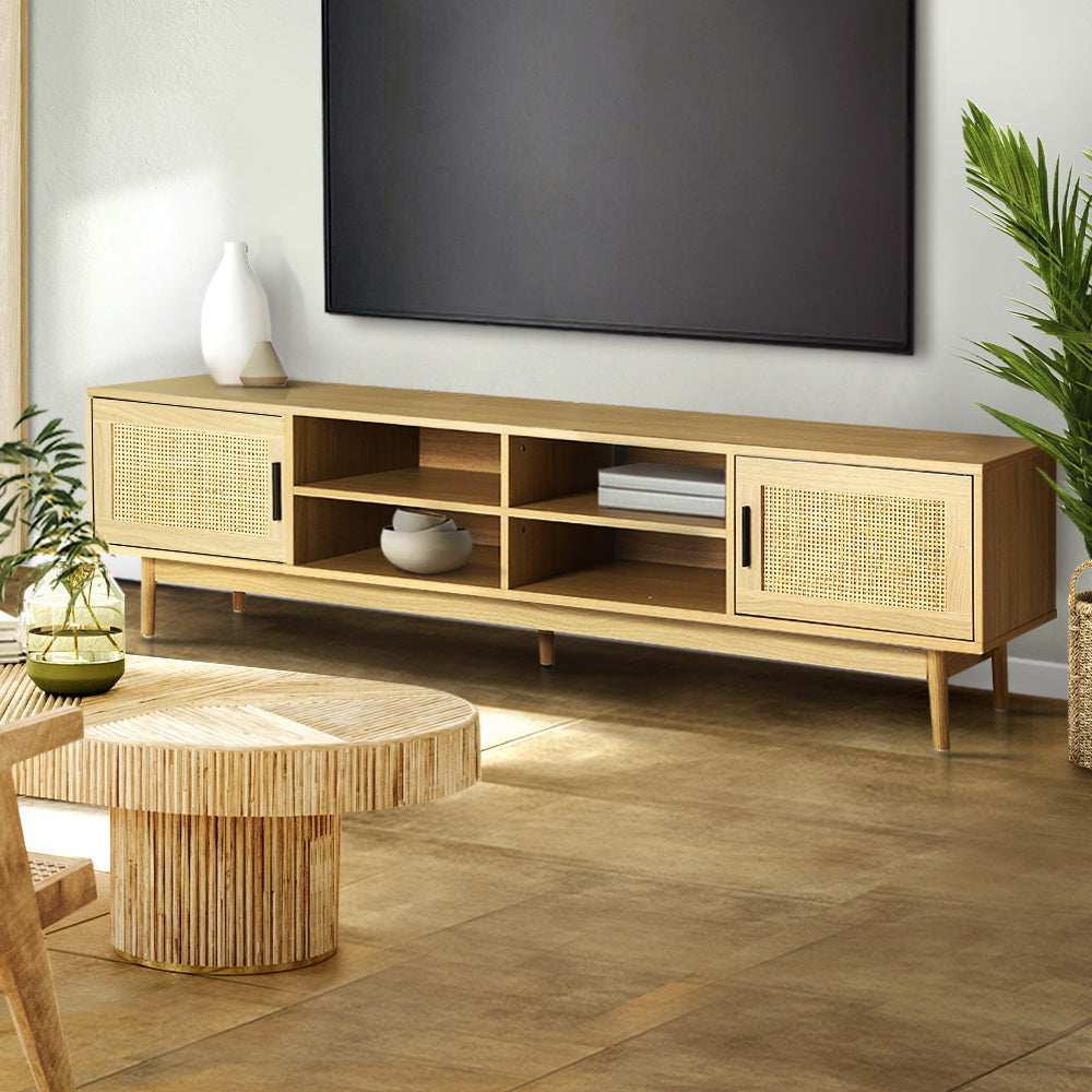 Artiss TV Cabinet Entertainment Unit 180cm Rattan Cole FURNI-E-RAT-TV180-WD-AB