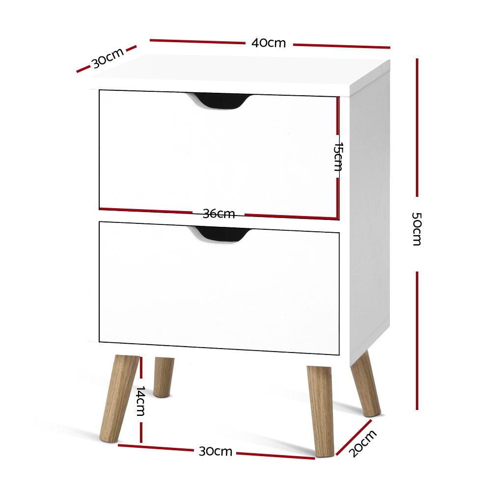 Artiss Bedside Table 2 Drawers - BODEN White FURNI-E-SCAN-BS01-WH