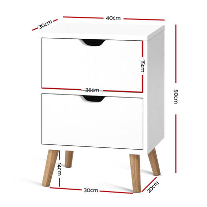 Artiss Bedside Table 2 Drawers - BODEN White FURNI-E-SCAN-BS01-WH