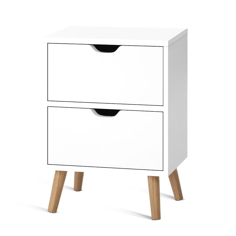 Artiss Bedside Table 2 Drawers - BODEN White FURNI-E-SCAN-BS01-WH
