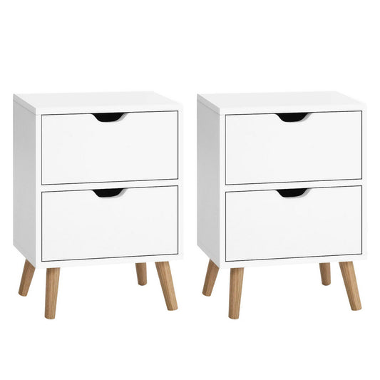 Artiss 2X Bedside Table 2 Drawers - BODEN White FURNI-E-SCAN-BS01-WHX2