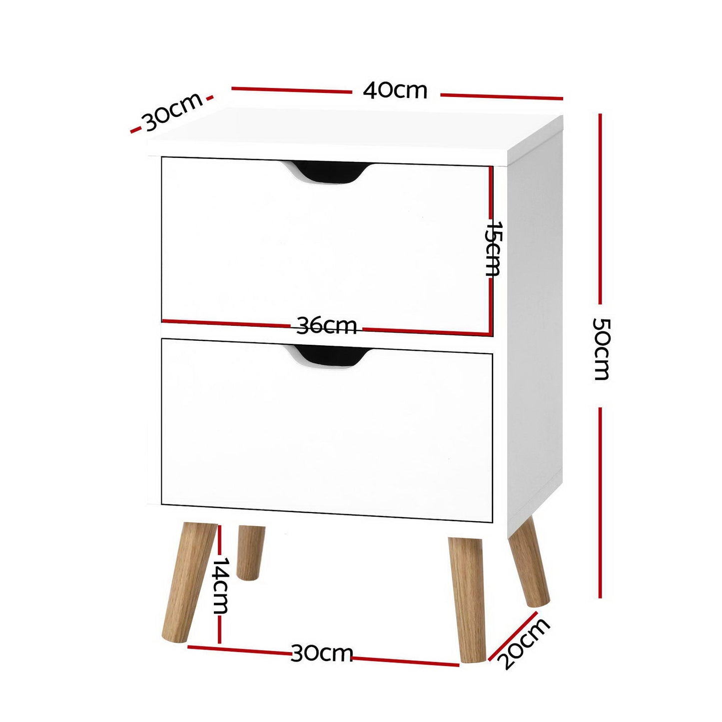 Artiss 2X Bedside Table 2 Drawers - BODEN White FURNI-E-SCAN-BS01-WHX2