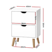 Artiss 2X Bedside Table 2 Drawers - BODEN White FURNI-E-SCAN-BS01-WHX2
