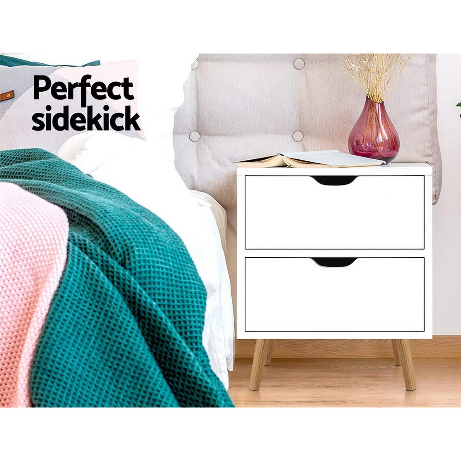 Artiss 2X Bedside Table 2 Drawers - BODEN White FURNI-E-SCAN-BS01-WHX2
