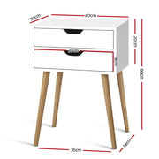 Artiss Bedside Table 2 Drawers - BODIE White FURNI-E-SCAN-BS02-WH