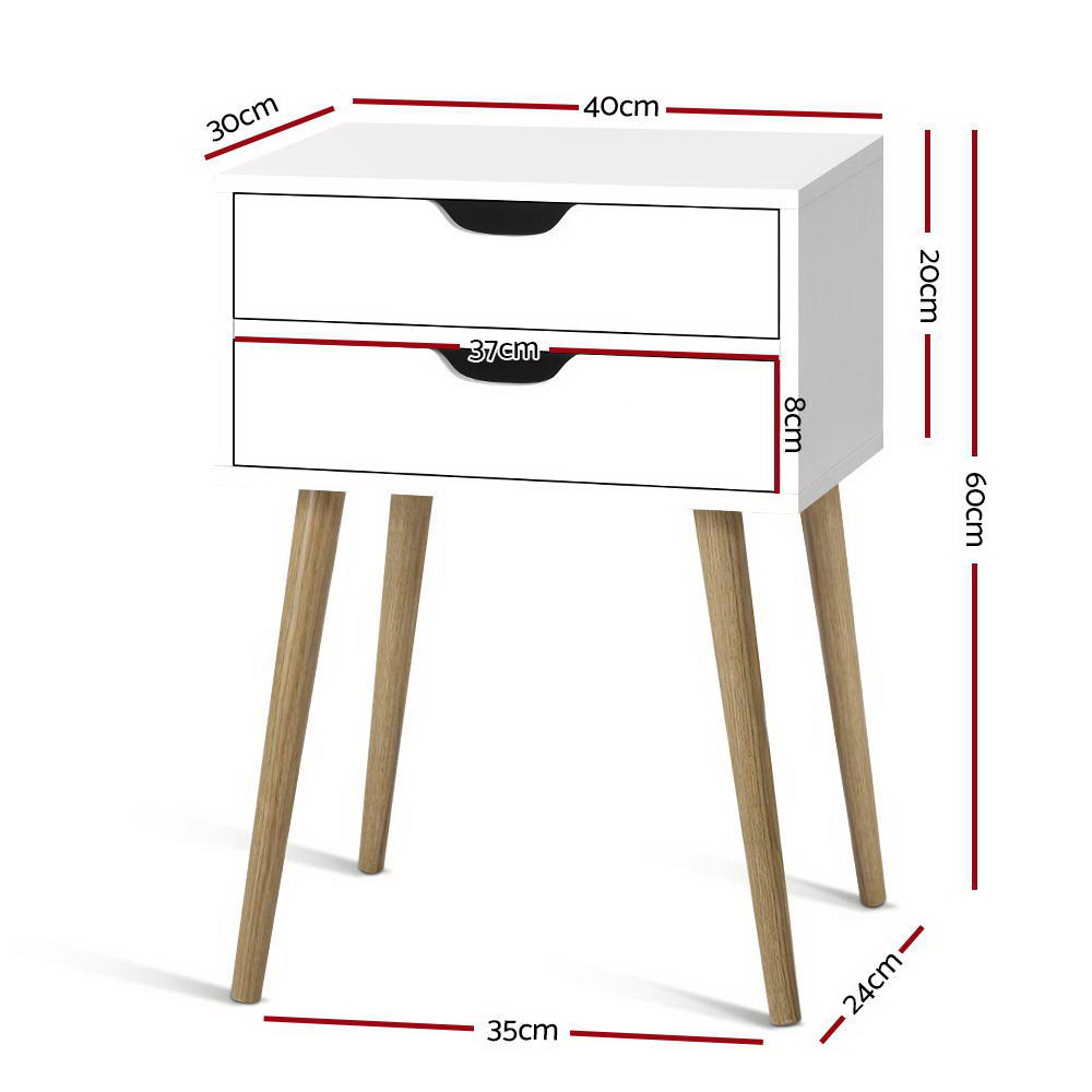 Artiss Bedside Table 2 Drawers - BODIE White FURNI-E-SCAN-BS02-WH