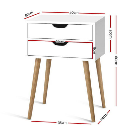 Artiss Bedside Table 2 Drawers - BODIE White FURNI-E-SCAN-BS02-WH