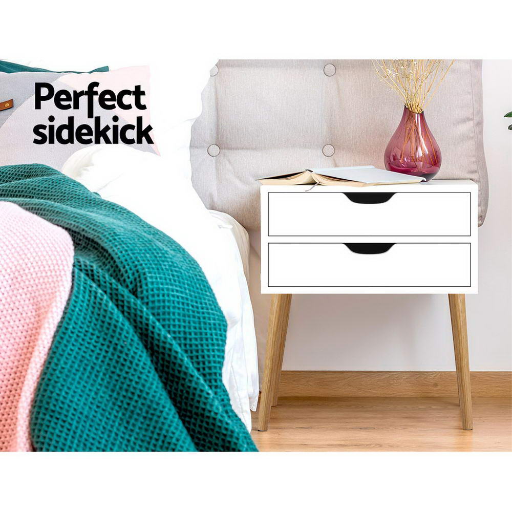 Artiss Bedside Table 2 Drawers - BODIE White FURNI-E-SCAN-BS02-WH