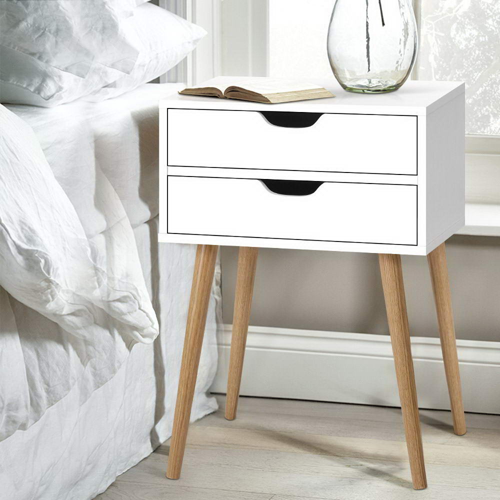 Artiss Bedside Table 2 Drawers - BODIE White FURNI-E-SCAN-BS02-WH