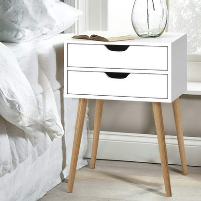 Artiss Bedside Table 2 Drawers - BODIE White FURNI-E-SCAN-BS02-WH