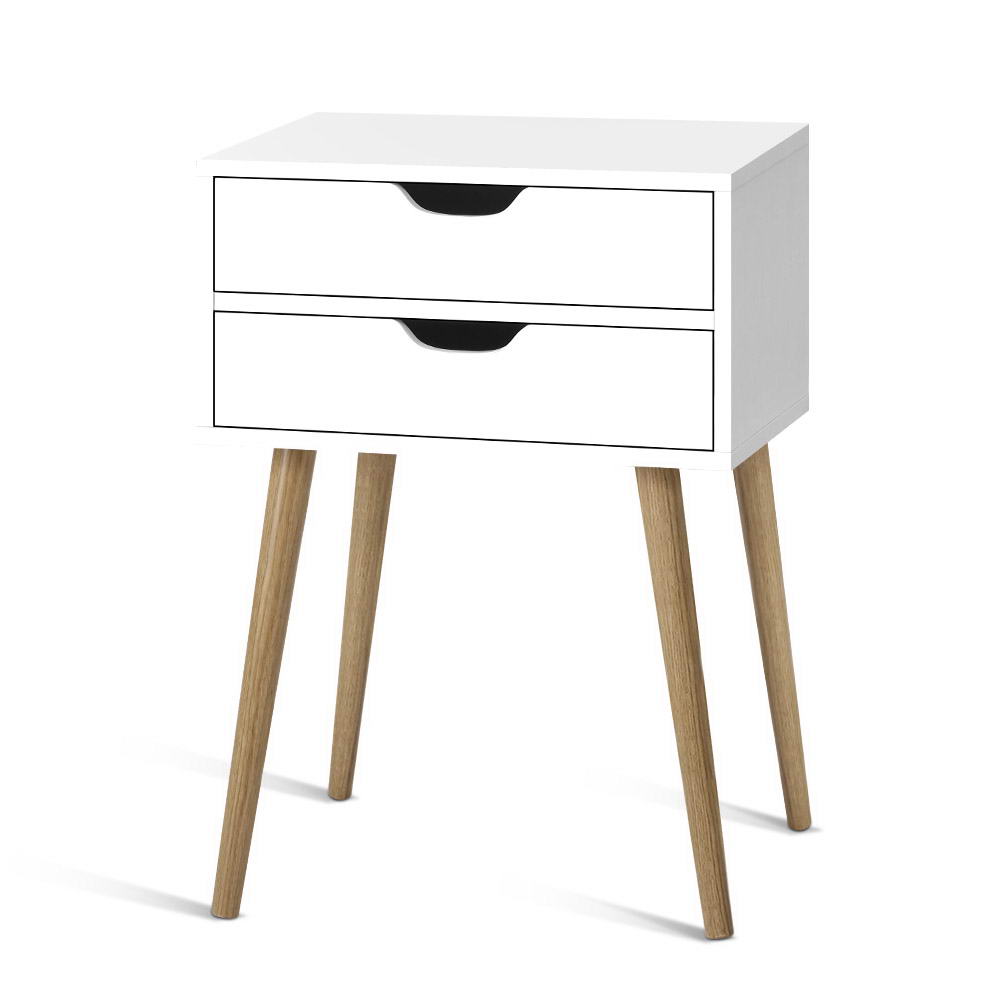 Artiss Bedside Table 2 Drawers - BODIE White FURNI-E-SCAN-BS02-WH