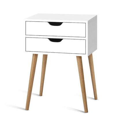 Artiss Bedside Table 2 Drawers - BODIE White FURNI-E-SCAN-BS02-WH