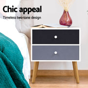 Artiss Bedside Table 2 Drawers - BONDS White FURNI-E-SCAN-BS03-WHBK