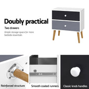Artiss Bedside Table 2 Drawers - BONDS White FURNI-E-SCAN-BS03-WHBK