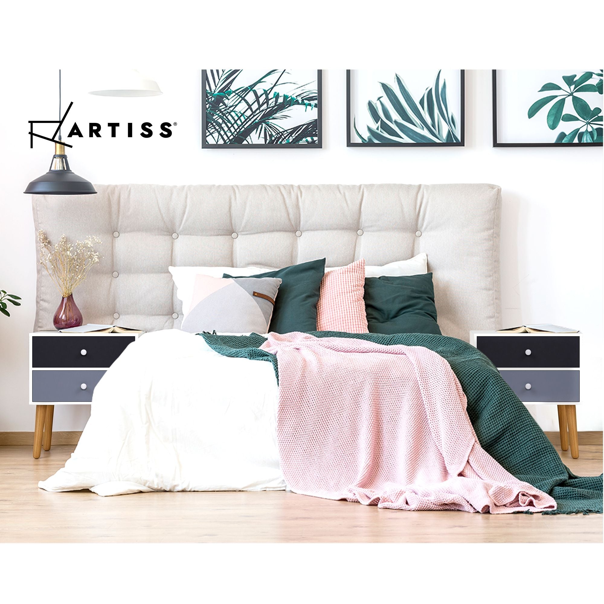 Artiss Bedside Table 2 Drawers - BONDS White FURNI-E-SCAN-BS03-WHBK
