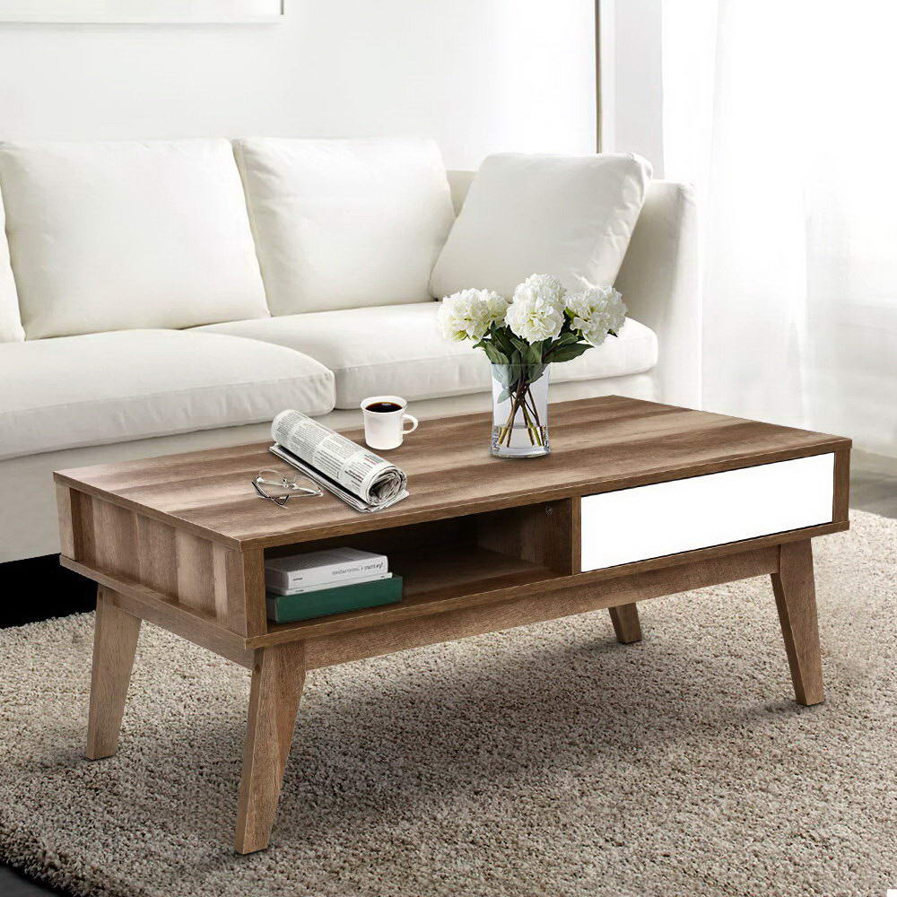 Artiss Coffee Table 2 Drawers Walnut Serena FURNI-E-SCAN-COF01-NT
