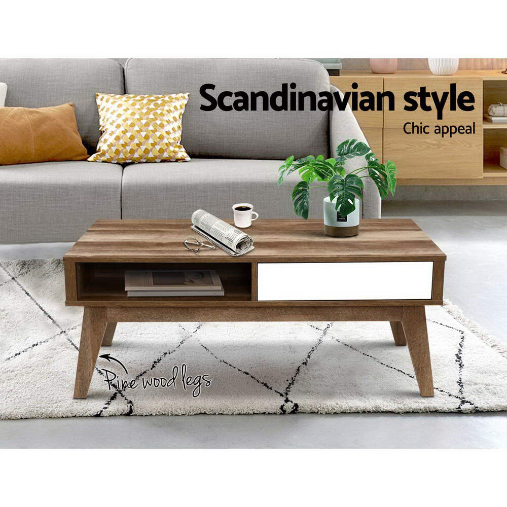 Artiss Coffee Table 2 Drawers Walnut Serena FURNI-E-SCAN-COF01-NT