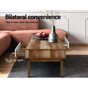Artiss Coffee Table 2 Drawers Walnut Serena FURNI-E-SCAN-COF01-NT