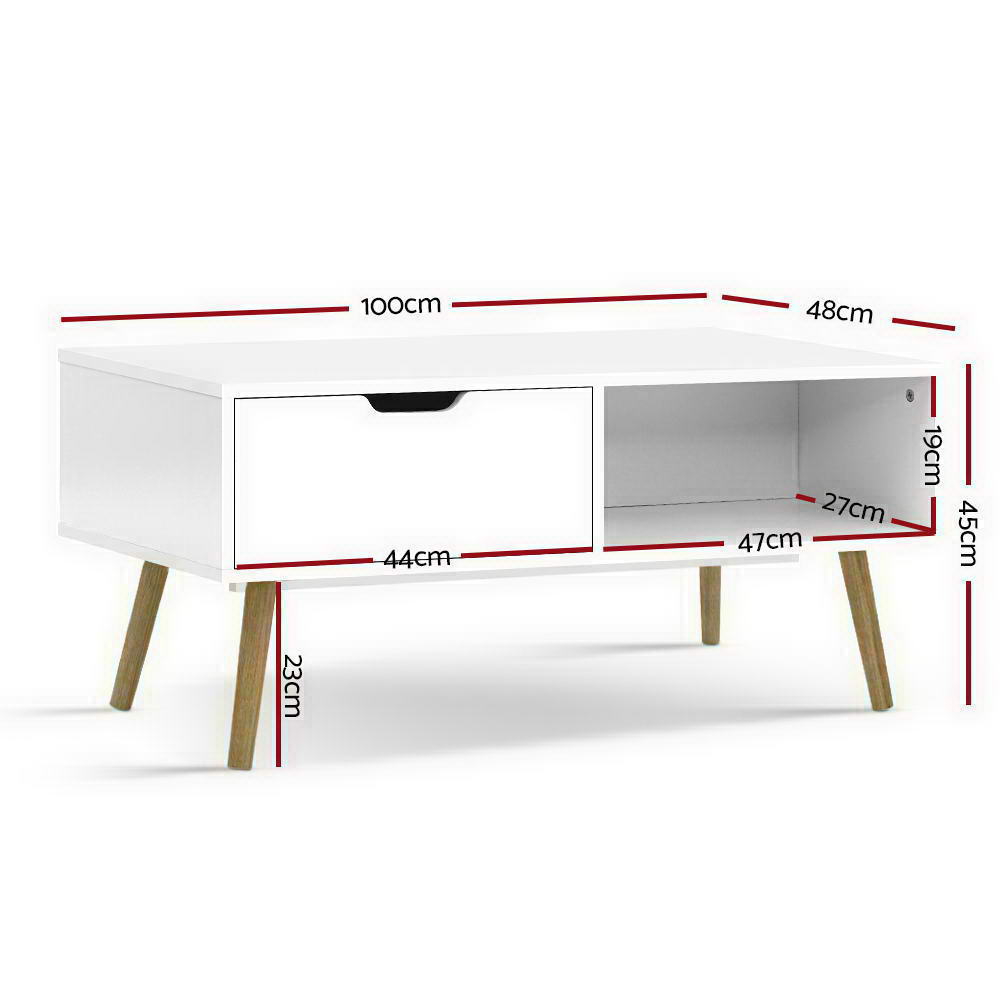 Artiss Coffee Table Storage Drawer White Larin FURNI-E-SCAN-COF02-WH