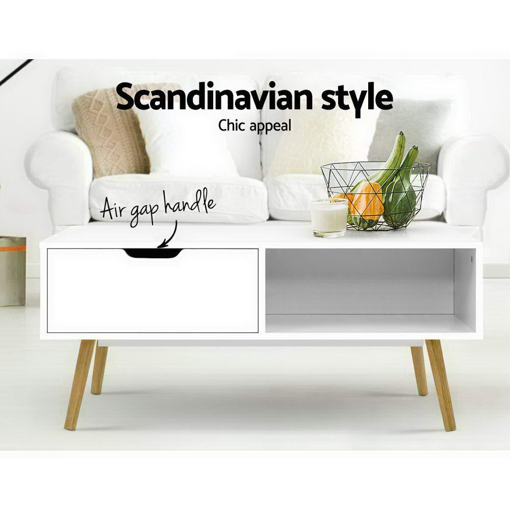 Artiss Coffee Table Storage Drawer White Larin FURNI-E-SCAN-COF02-WH