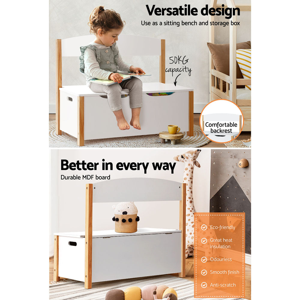 Keezi Kids Toy Box Chest Storage Blanket Children Organiser Seating Bench FURNI-E-STORAGE-A2514-WH