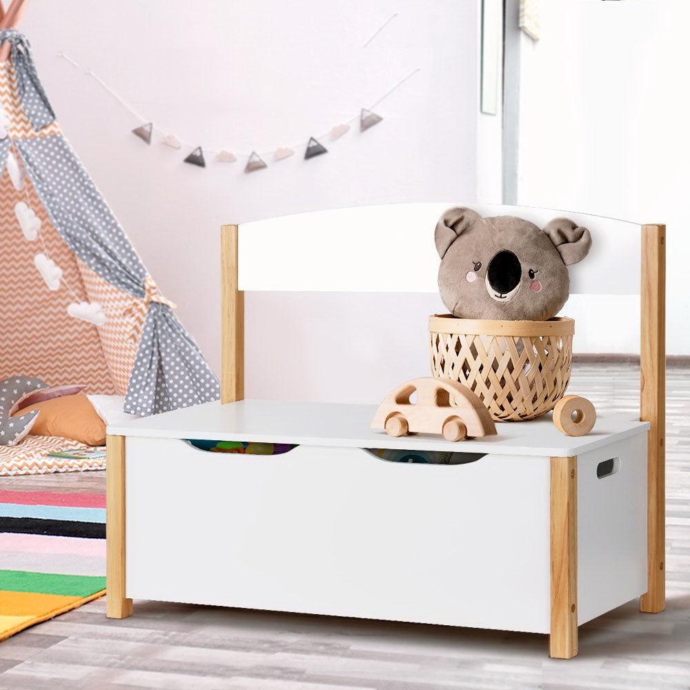 Keezi Kids Toy Box Chest Storage Blanket Children Organiser Seating Bench FURNI-E-STORAGE-A2514-WH