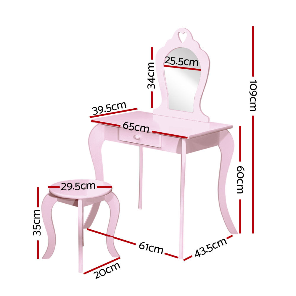 Keezi Kids Dressing Table Stool Set Vanity Mirror Princess Children Makeup Pink FURNI-G-054-KDT-PK