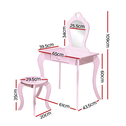 Keezi Kids Dressing Table Stool Set Vanity Mirror Princess Children Makeup Pink FURNI-G-054-KDT-PK