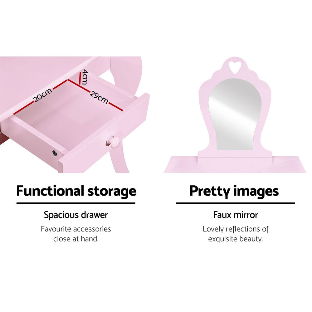 Keezi Kids Dressing Table Stool Set Vanity Mirror Princess Children Makeup Pink FURNI-G-054-KDT-PK