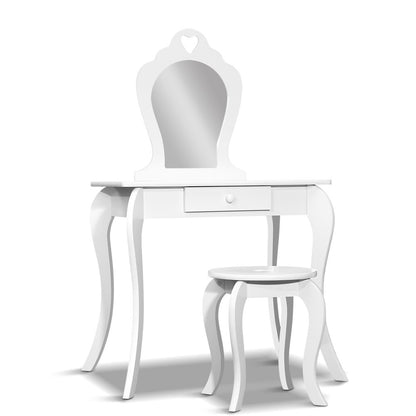 Keezi Kids Dressing Table Stool Set Vanity Mirror Princess Children Makeup White FURNI-G-054-KDT-WH