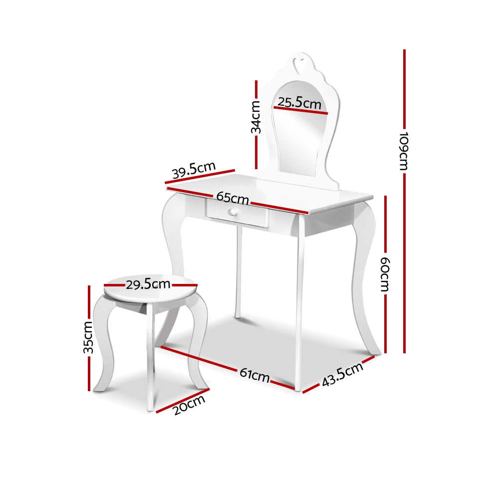 Keezi Kids Dressing Table Stool Set Vanity Mirror Princess Children Makeup White FURNI-G-054-KDT-WH
