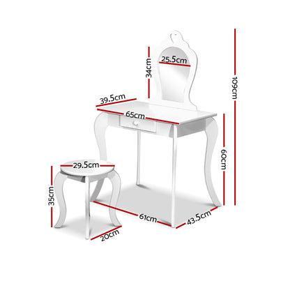 Keezi Kids Dressing Table Stool Set Vanity Mirror Princess Children Makeup White FURNI-G-054-KDT-WH
