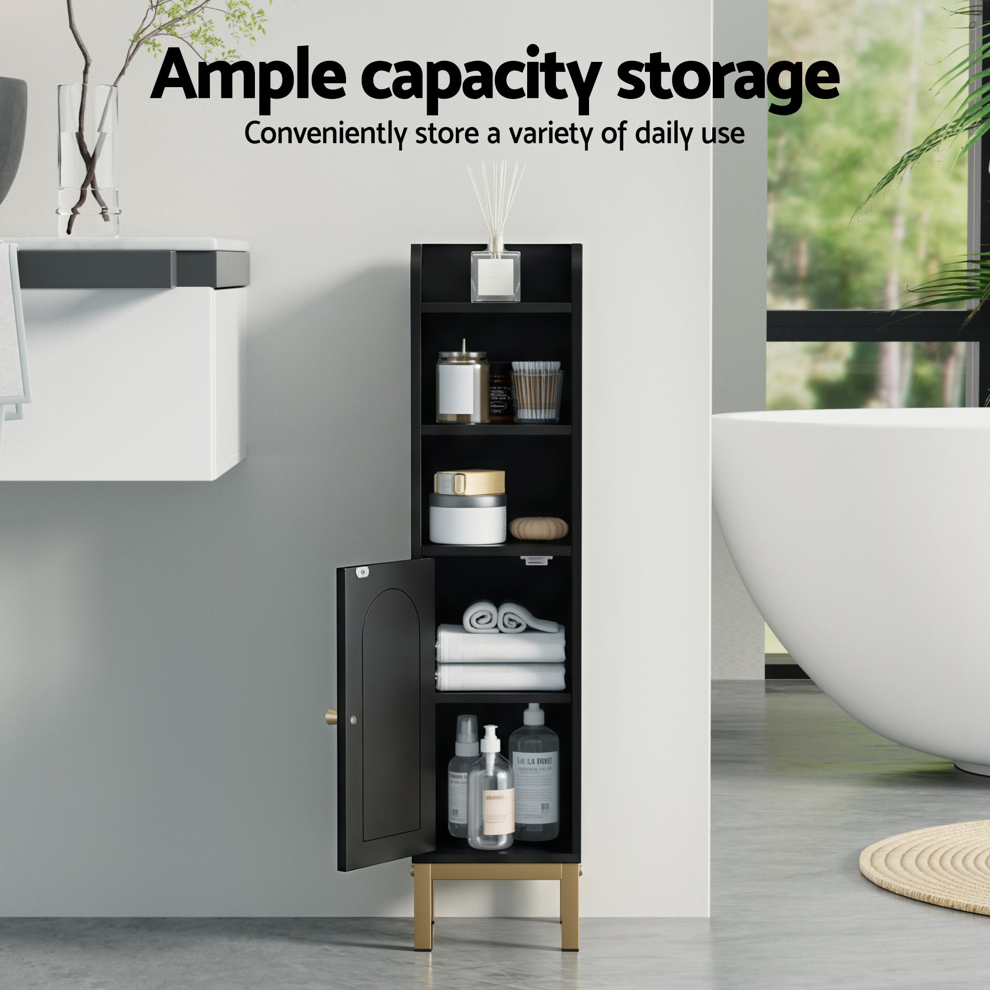 Artiss Bathroom Storage Cabinet Floor Organizer Toilet Corner Adjustable Black FURNI-G-BATH-AZ01-BK