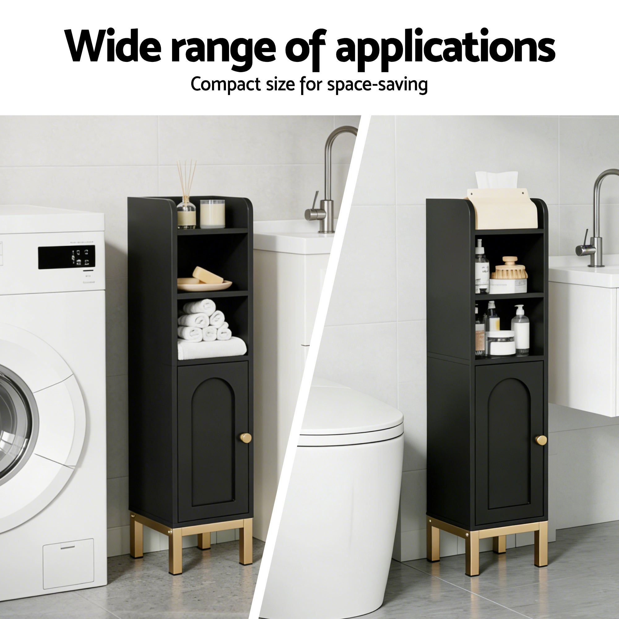 Artiss Bathroom Storage Cabinet Floor Organizer Toilet Corner Adjustable Black FURNI-G-BATH-AZ01-BK