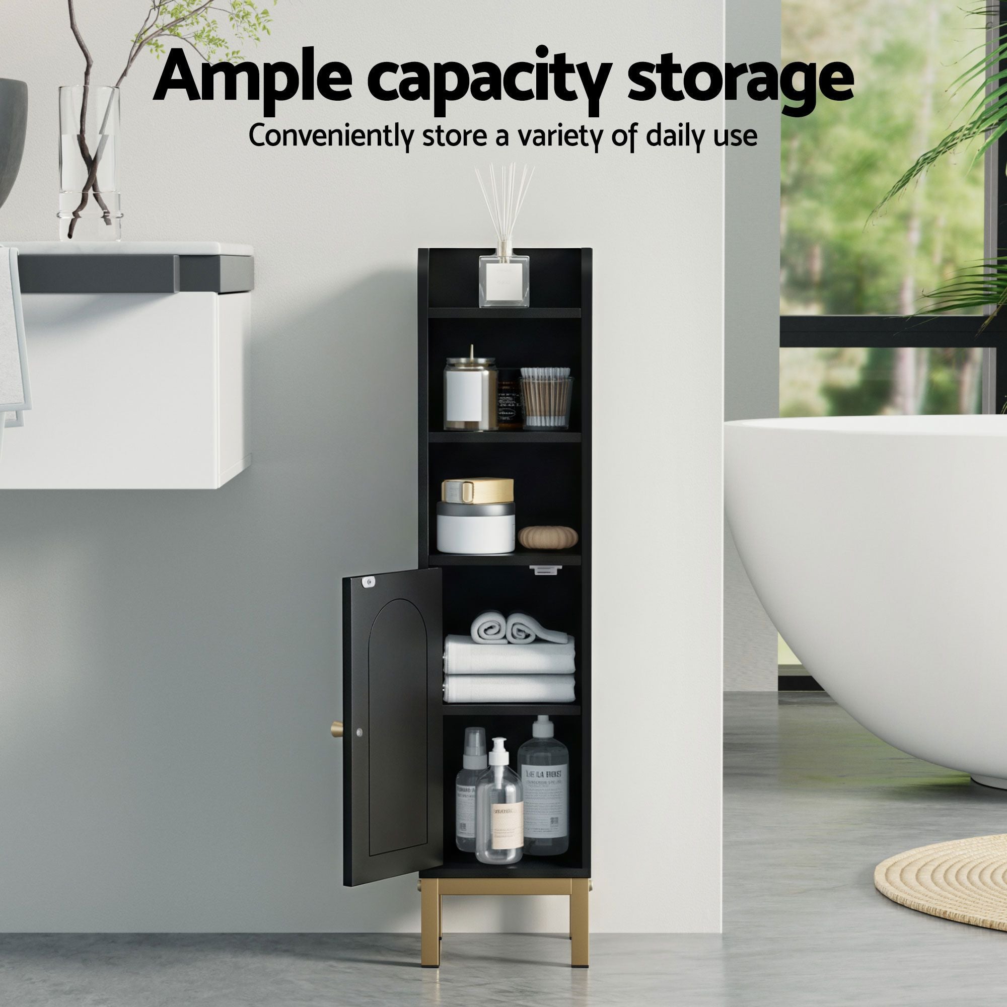 Artiss 2X Bathroom Storage Cabinet Floor Organizer Toilet Corner Adjustable Black FURNI-G-BATH-AZ01-BKX2