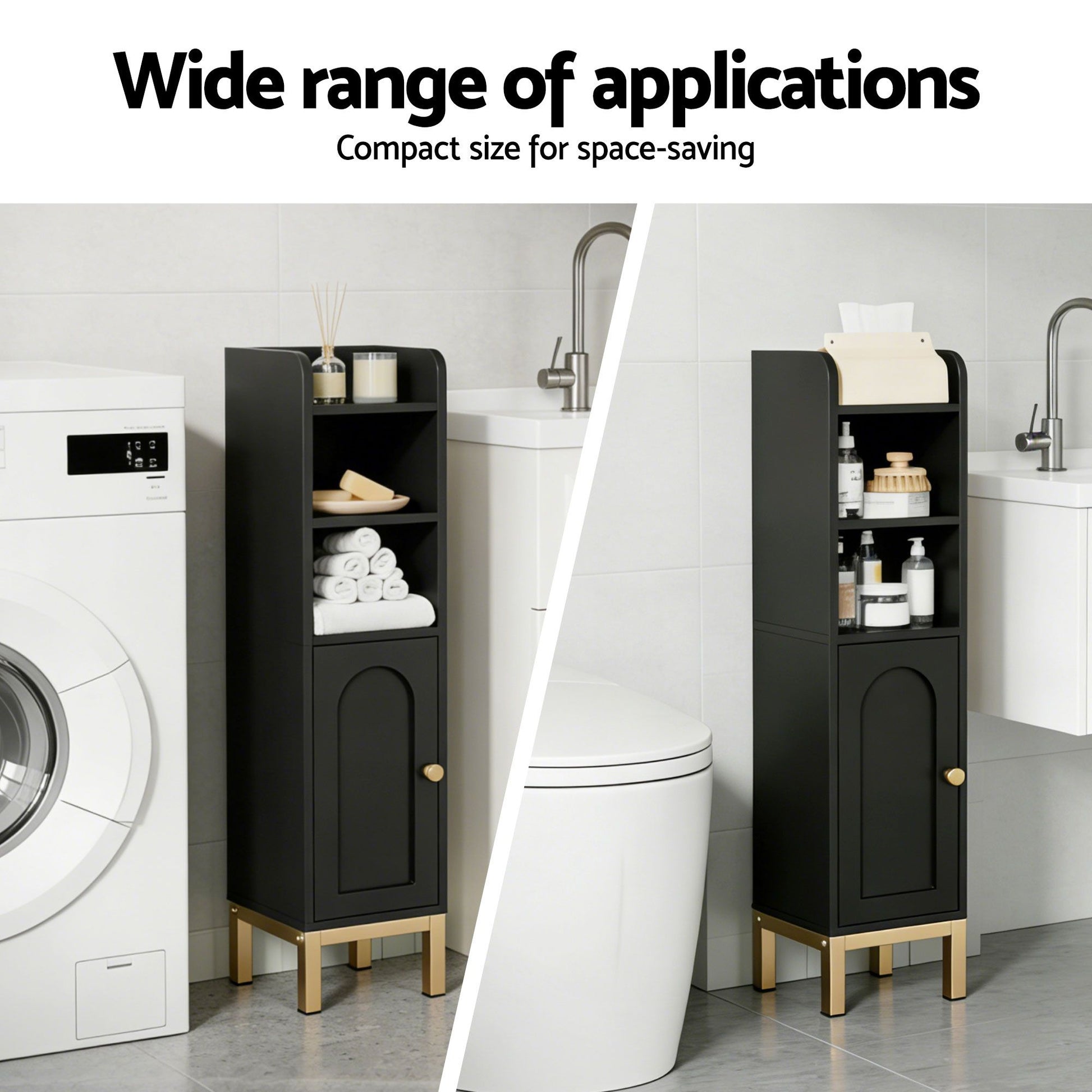 Artiss 2X Bathroom Storage Cabinet Floor Organizer Toilet Corner Adjustable Black FURNI-G-BATH-AZ01-BKX2