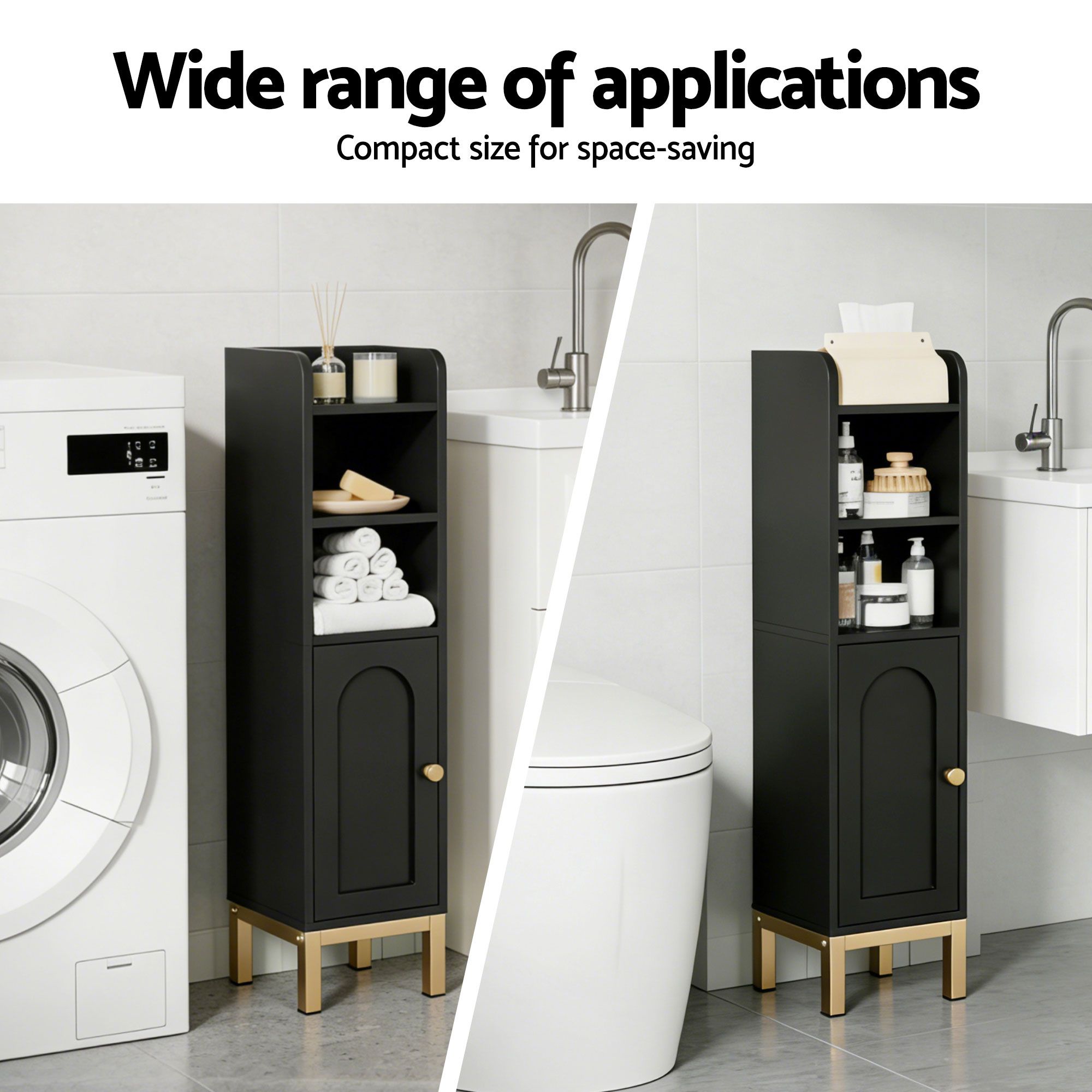 Artiss 2X Bathroom Storage Cabinet Floor Organizer Toilet Corner Adjustable Black FURNI-G-BATH-AZ01-BKX2