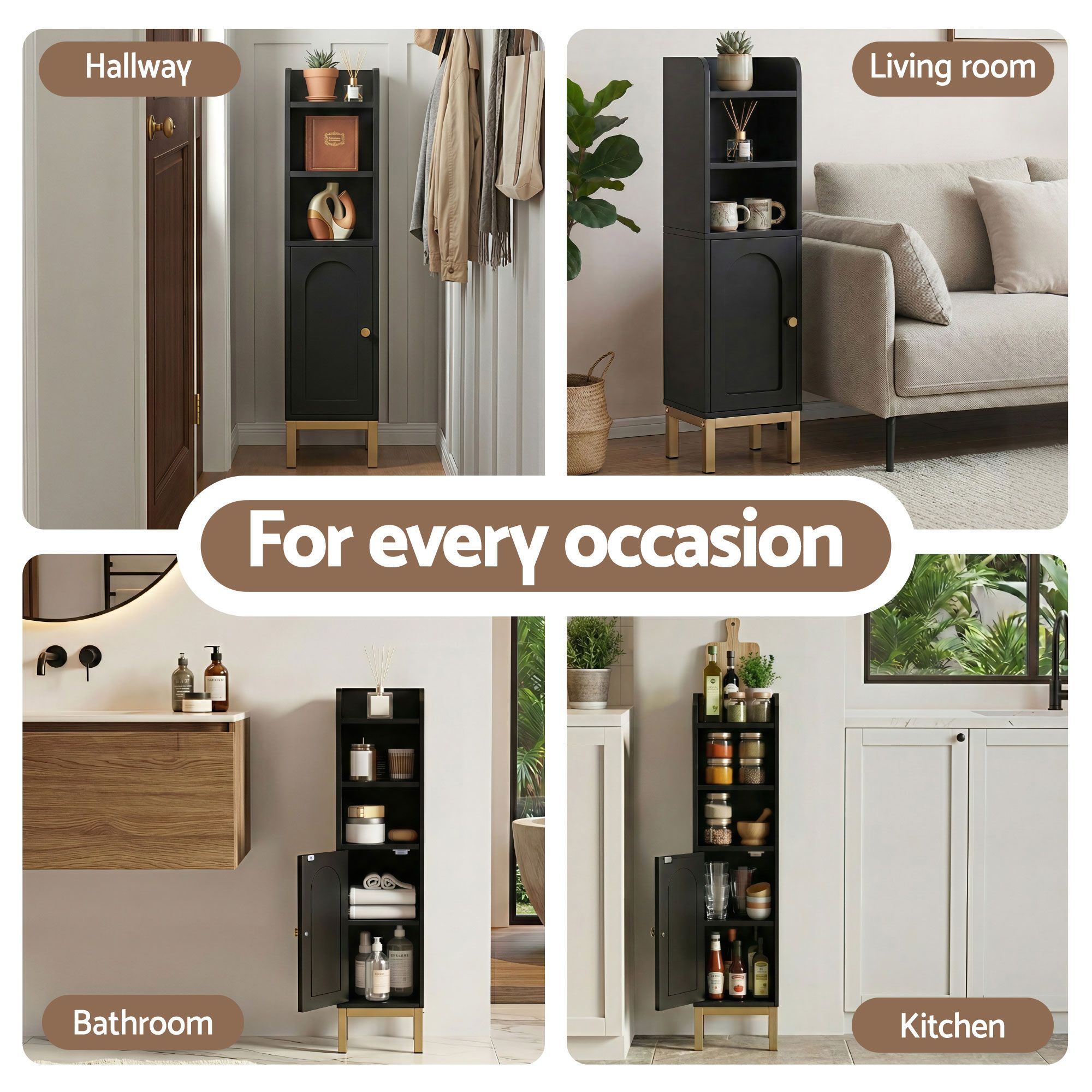 Artiss 2X Bathroom Storage Cabinet Floor Organizer Toilet Corner Adjustable Black FURNI-G-BATH-AZ01-BKX2