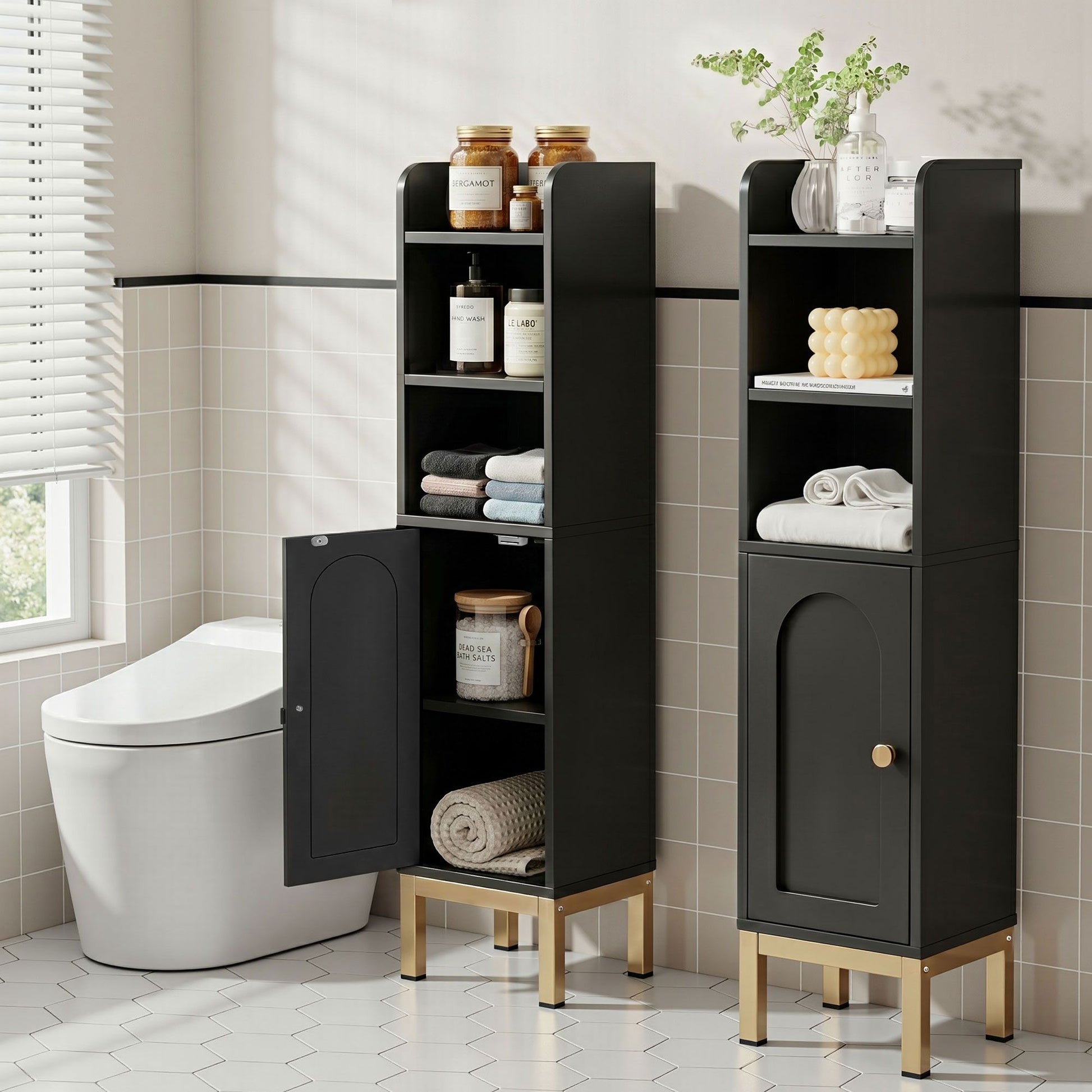 Artiss 2X Bathroom Storage Cabinet Floor Organizer Toilet Corner Adjustable Black FURNI-G-BATH-AZ01-BKX2